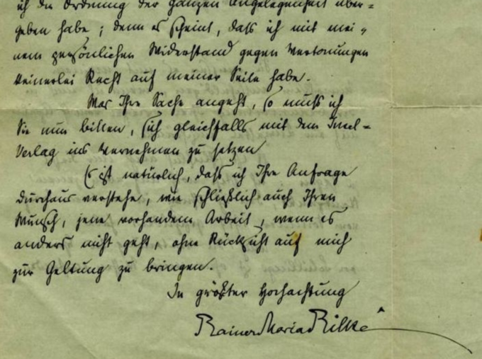 Fragment dopisu Rainera Marii Rilkeho, foto: Creative Commons