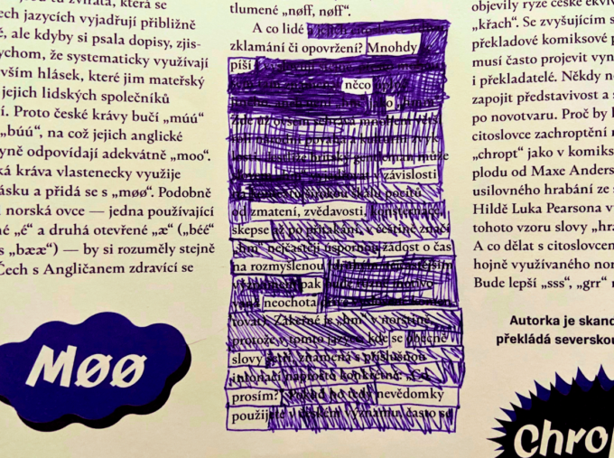 Blackout poetry z hodiny českého jazyka a literatury, autorka: Natálie Kovačičová