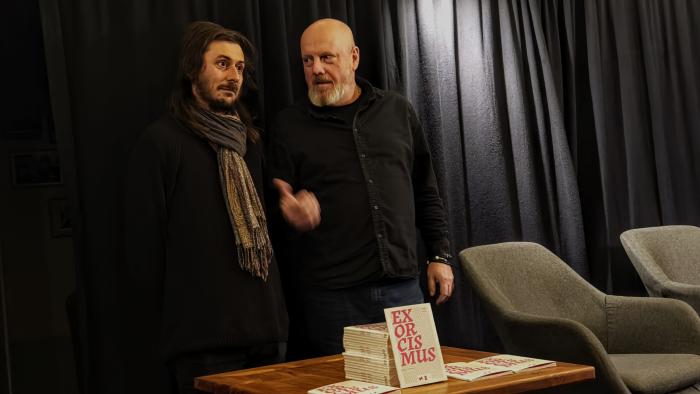 Filip Klega a Karel Škrabal při uvedení knihy Jany Středy, foto Klub Za školou